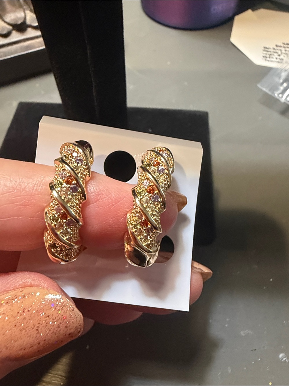 Gold-Tone Twist Hoop Earrings with Sparkling Crystals